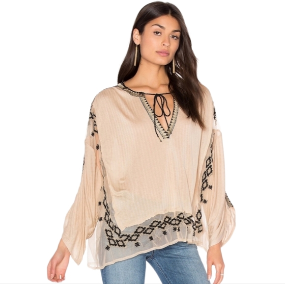 Free People Tops - Free People Eden Top Embroidered Peasant Boho Bohemian Flowy Blouse Size Medium